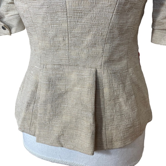 Elie Tahari Skirt Suit Set NEW S Short Puff Sleeve Notched Collar Linen Blend - Picture 15 of 16